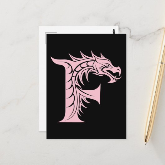 Dragon Styled Letter F, Dragon Alphabet, Monogram ポストカード (正面/裏面インサイチュ)
