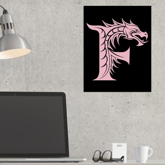 Dragon Styled Letter F, Dragon Alphabet, Monogram 箔ポスター (インサイチュ (デスク))