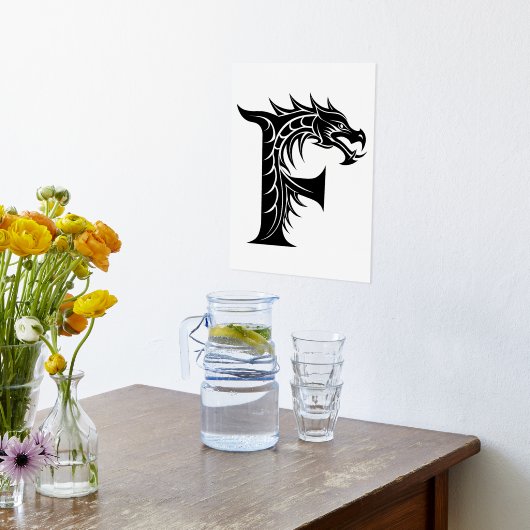 Dragon Styled Letter F, Dragon Alphabet, Monogram 箔ポスター (レイダウン (キッチン))