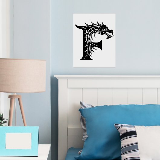 Dragon Styled Letter F, Dragon Alphabet, Monogram 箔ポスター (インサイチュ (寝室))