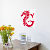 Dragon Styled Letter G, Dragon Alphabet, Monogram 箔ポスター (レイダウン (キッチン))
