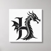 Dragon Styled Letter H, Dragon Alphabet, Monogram キャンバスプリント (正面)