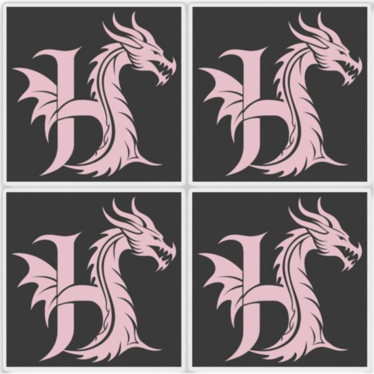 Dragon Styled Letter H, Dragon Alphabet, Monogram シール (正面)