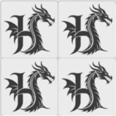 Dragon Styled Letter H, Dragon Alphabet, Monogram シール (正面)