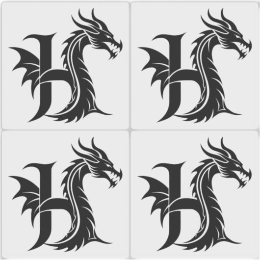 Dragon Styled Letter H, Dragon Alphabet, Monogram シール (正面)