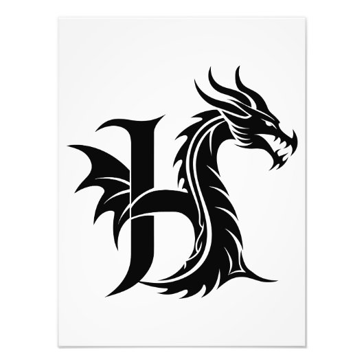Dragon Styled Letter H, Dragon Alphabet, Monogram フォトプリント (正面)
