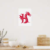 Dragon Styled Letter H, Dragon Alphabet, Monogram ポスター (キッチン)