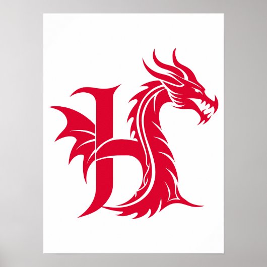 Dragon Styled Letter H, Dragon Alphabet, Monogram ポスター (正面)