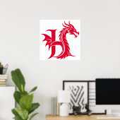 Dragon Styled Letter H, Dragon Alphabet, Monogram ポスター (ホームオフィス)