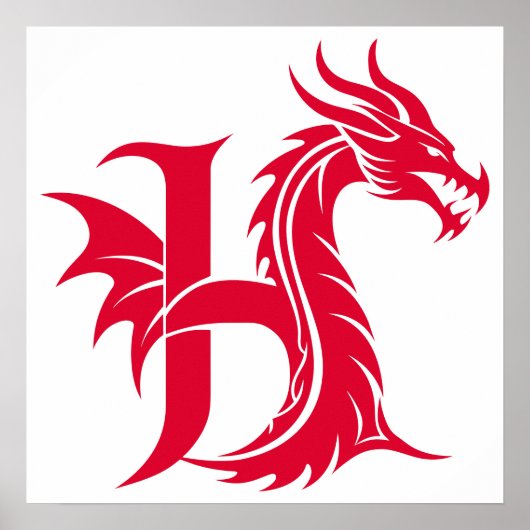 Dragon Styled Letter H, Dragon Alphabet, Monogram ポスター (正面)