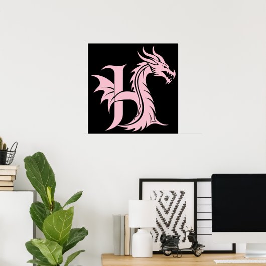Dragon Styled Letter H, Dragon Alphabet, Monogram ポスター (ホームオフィス)