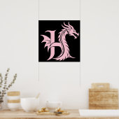 Dragon Styled Letter H, Dragon Alphabet, Monogram ポスター (キッチン)
