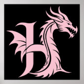 Dragon Styled Letter H, Dragon Alphabet, Monogram ポスター (正面)