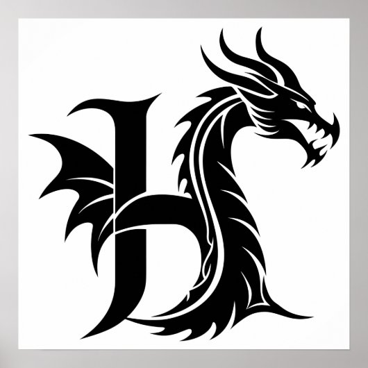 Dragon Styled Letter H, Dragon Alphabet, Monogram ポスター (正面)