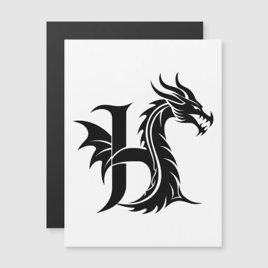 Dragon Styled Letter H, Dragon Alphabet, Monogram マグネット招待状 (正面/裏面)