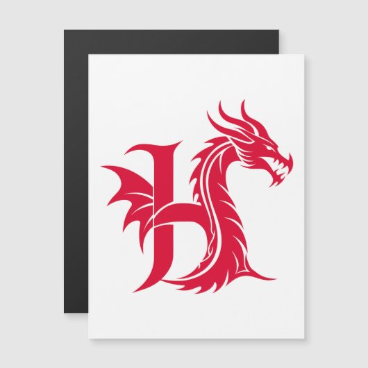 Dragon Styled Letter H, Dragon Alphabet, Monogram マグネット招待状 (正面/裏面)