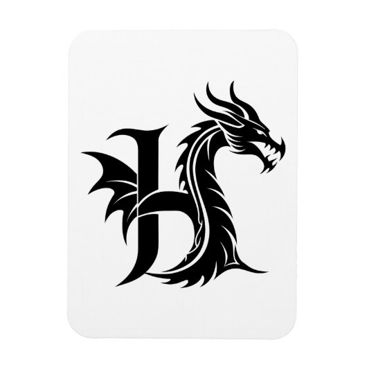 Dragon Styled Letter H, Dragon Alphabet, Monogram マグネット (縦)