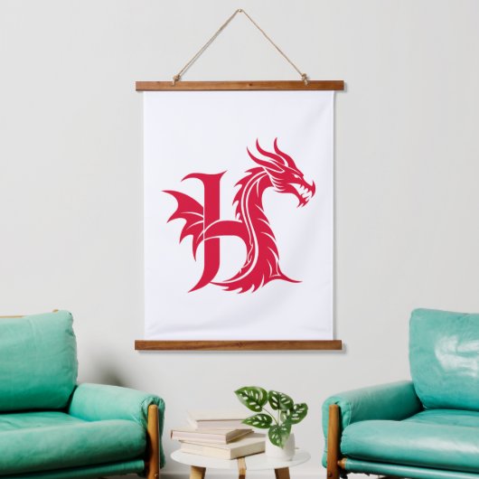 Dragon Styled Letter H, Dragon Alphabet, Monogram 吊り下げ型タペストリー (リビング)