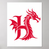Dragon Styled Letter H, Dragon Alphabet, Monogram 箔ポスター (正面)