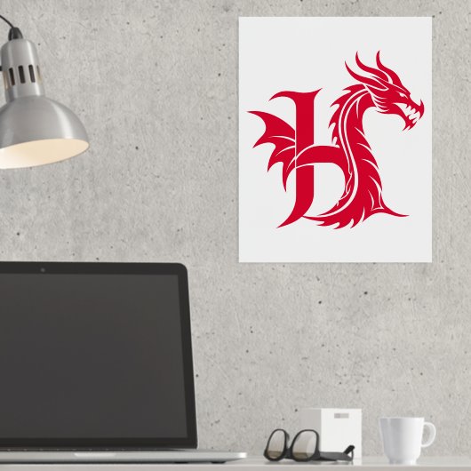 Dragon Styled Letter H, Dragon Alphabet, Monogram 箔ポスター (インサイチュ (デスク))