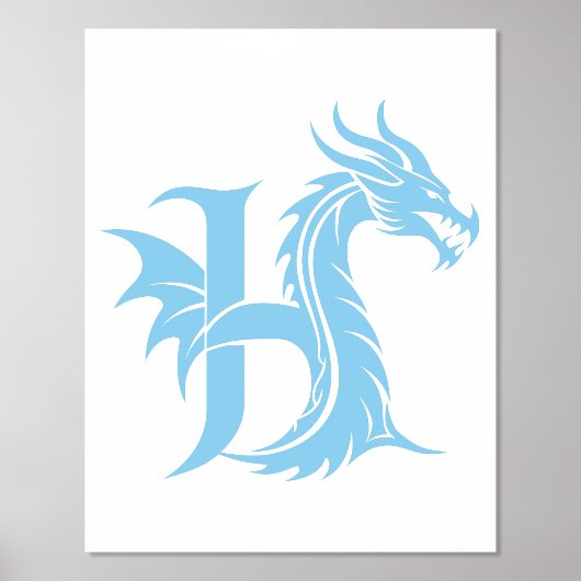 Dragon Styled Letter H, Dragon Alphabet, Monogram 箔ポスター (正面)