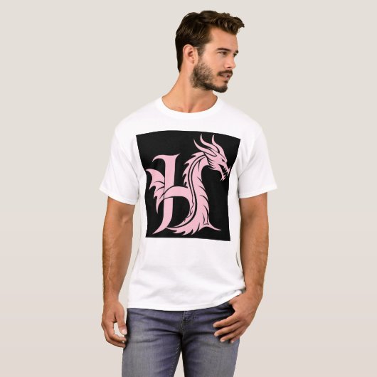 Dragon Styled Letter H, Dragon Alphabet, Monogram Tシャツ (正面フル)