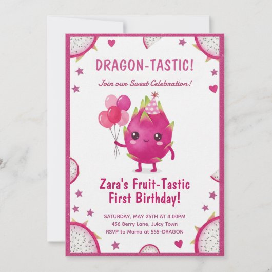Dragon-Tastic Dragon Fruit First Birthday 招待状 (正面)
