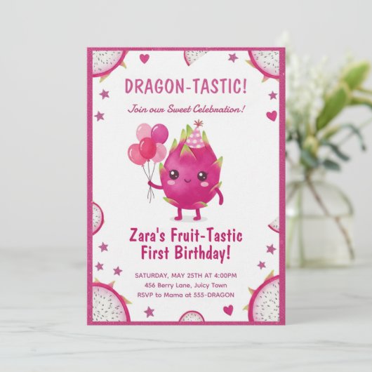 Dragon-Tastic Dragon Fruit First Birthday 招待状 (スタンド正面)