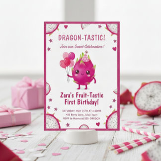 Dragon-Tastic Dragon Fruit First Birthday 招待状