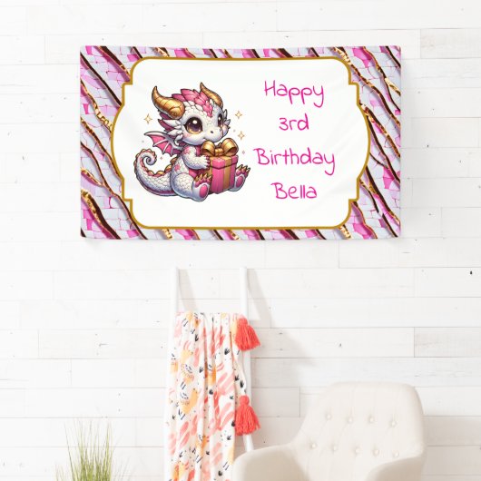 Dragon Themed Pink and Gold Personalized Birthday 横断幕 (インサイチュ)