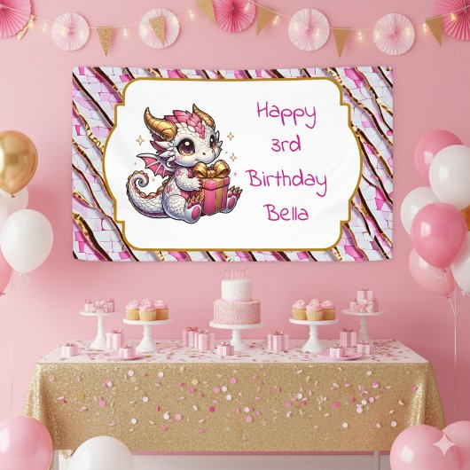 Dragon Themed Pink and Gold Personalized Birthday 横断幕
