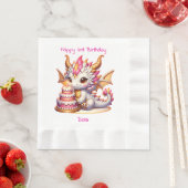 Dragon Themed Pink and Gold Personalized Birthday 縁ありランチョンナプキン (インサイチュ)