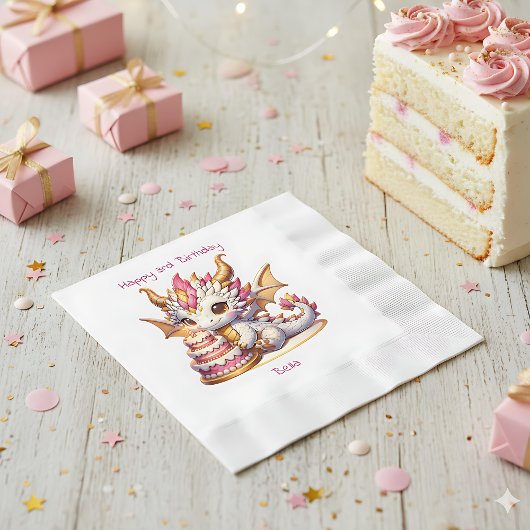 Dragon Themed Pink and Gold Personalized Birthday 縁ありランチョンナプキン