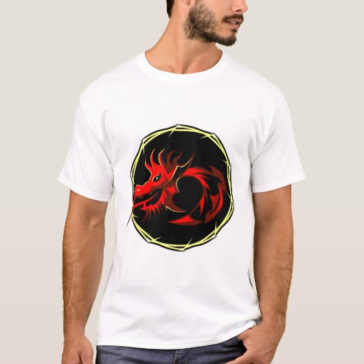 dragon tribal rouge chinois logo 2 tシャツ (正面)