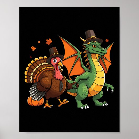 Dragon Turkey Pilgrim Thanksgiving Pumpkin Kids Bo ポスター (正面)