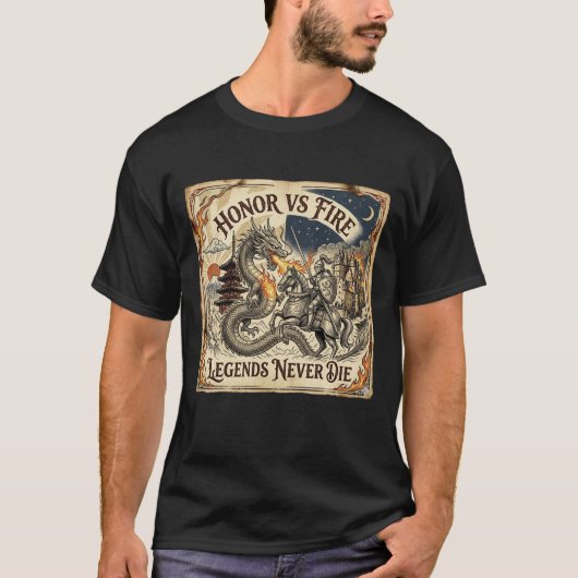 Dragon vs Knight Tattoo Fantasy Tee Tシャツ (正面)