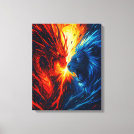 Dragon vs Lion Wall Art – Fire and Ice Clash キャンバスプリント