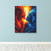 Dragon vs Lion Wall Art – Fire and Ice Clash キャンバスプリント (インサイチュ (ウッドフロア))