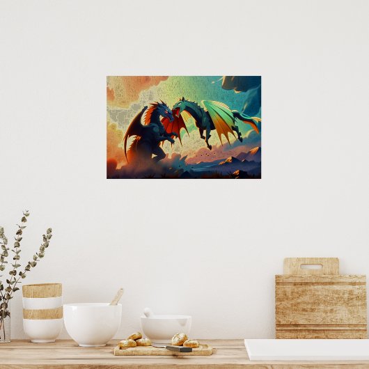 Dragon vs Pegasus - Fantasy Art ポスター (キッチン)