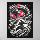 Dragon vs Samurai Warrior - Japanese Tattoo ポスター (正面)