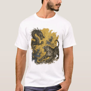 【Dragon vs Tiger Japanese Ink Art T-Shirt】 Tシャツ