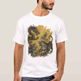 【Dragon vs Tiger Japanese Ink Art T-Shirt】 Tシャツ