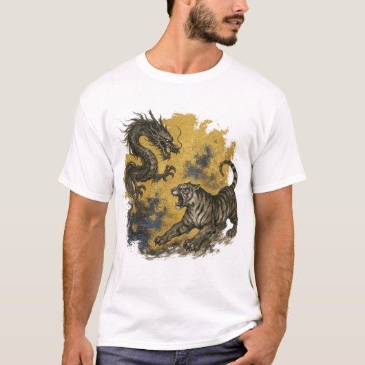 【Dragon vs Tiger Japanese Ink Art T-Shirt】 Tシャツ (正面)