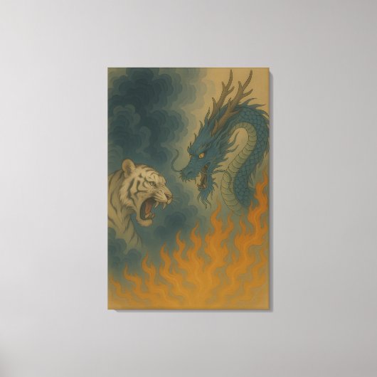 Dragon vs White Tiger – Mystical Fantasy Wall Art  キャンバスプリント (正面)