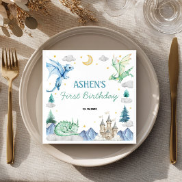 Dragon Watercolor Boy Birthday Napkin スタンダードカクテルナプキン