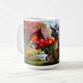 Dragon with red tulips. 15-ounce mug コーヒーマグカップ (正面左)
