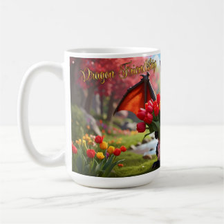 Dragon with red tulips. 15-ounce mug コーヒーマグカップ