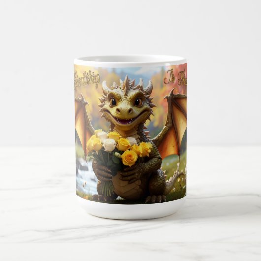 Dragon with yellow roses. 15-ounce mug コーヒーマグカップ (中央)