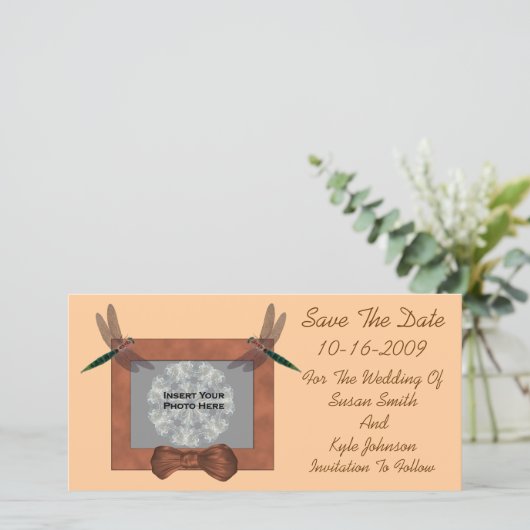 Dragonflies結婚式の日付の写真カードを保存 セーブザデート (スタンド正面)