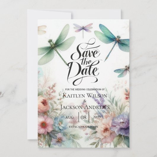 Dragonflies and Pastel Florals Save the Date セーブザデート (正面)